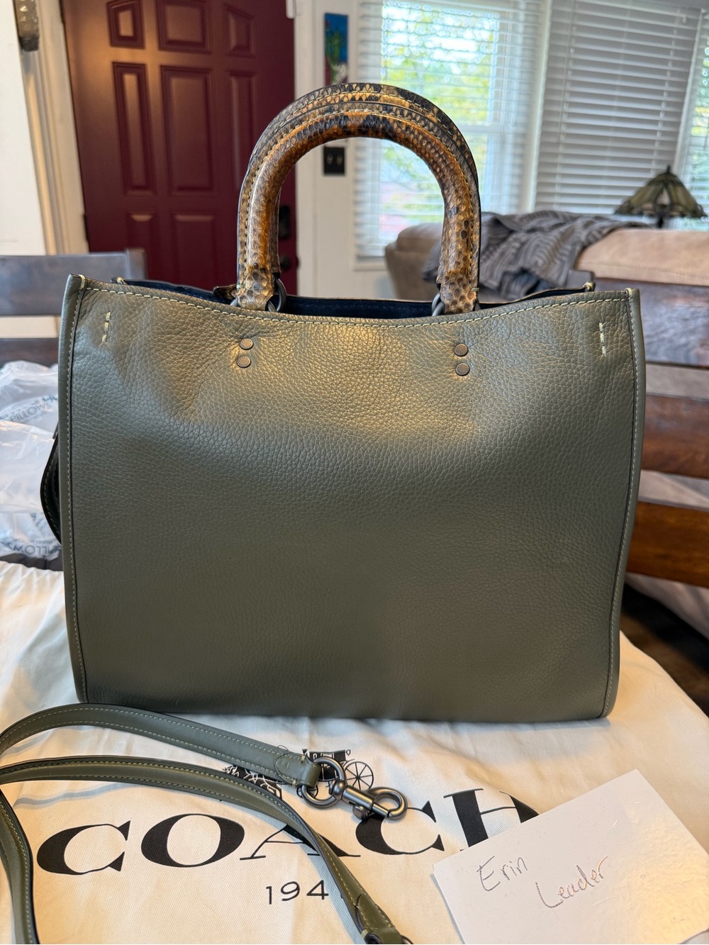 COACH Olive Green Rogue 36 w/ Genuine Python Handles - Picture 4 of 16